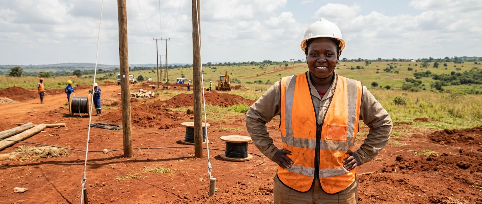 Ugandan professional woman engineer supervising infrastructure construction