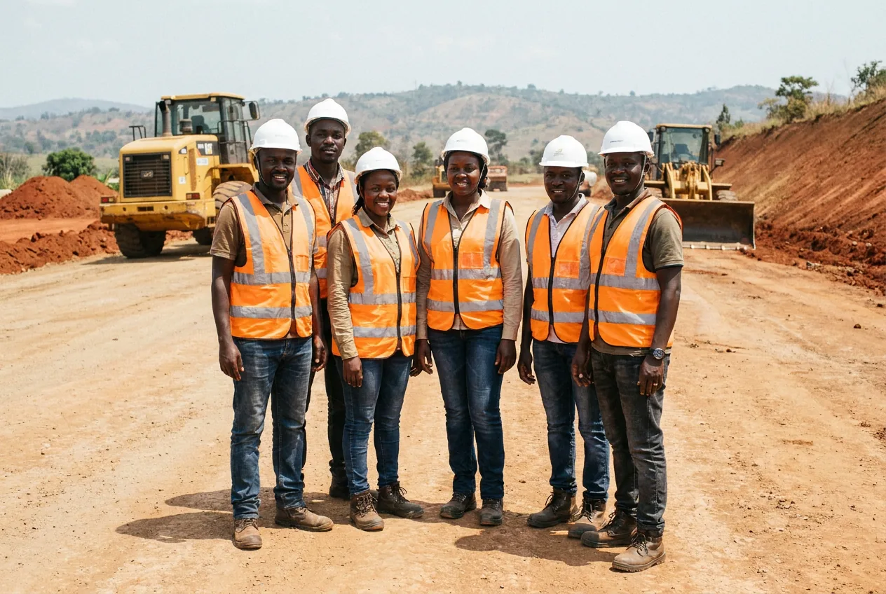 PKAAS Enterprise Ugandan engineering team on an infrastructure construction site